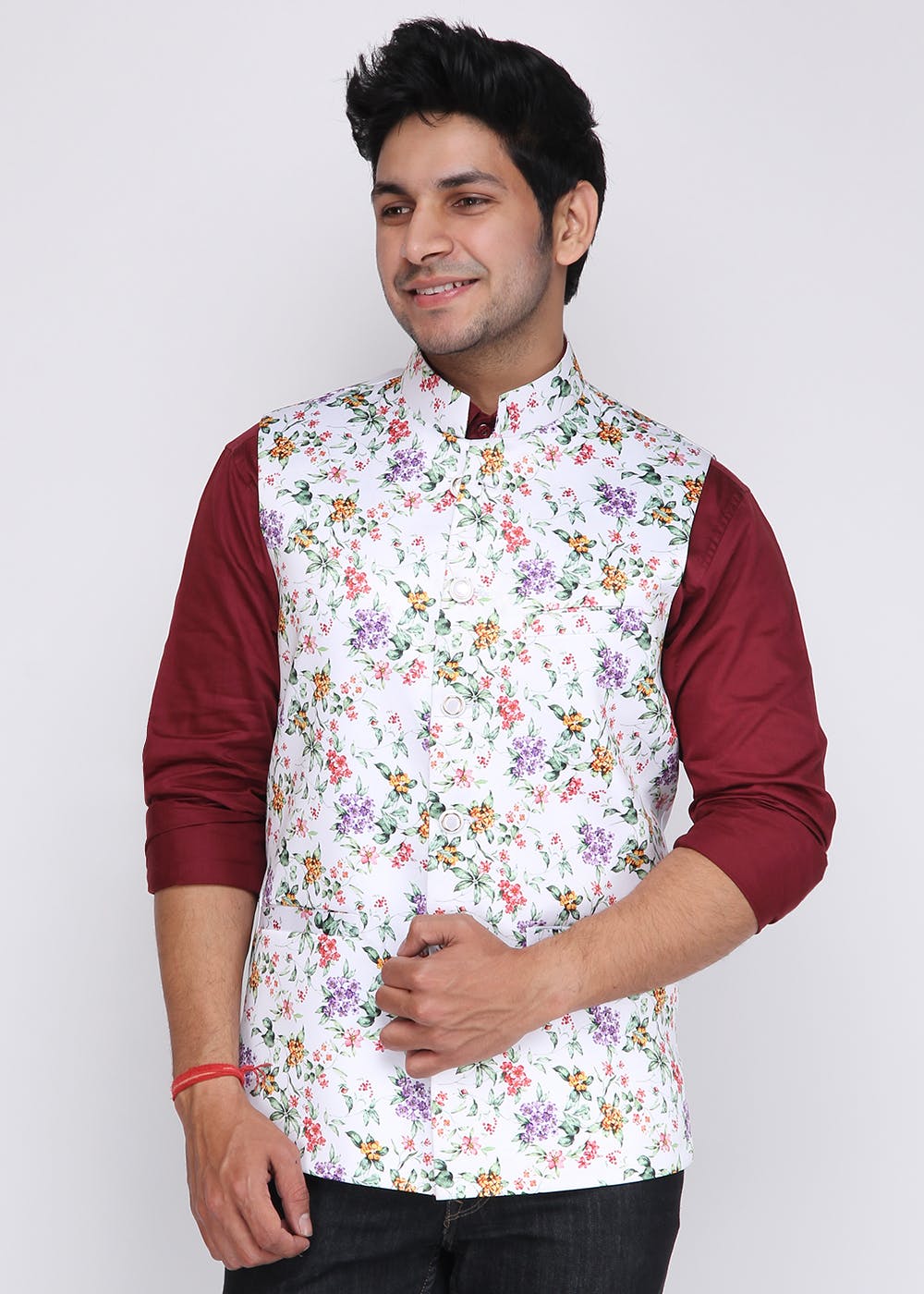 Floral printed hotsell nehru jacket mens