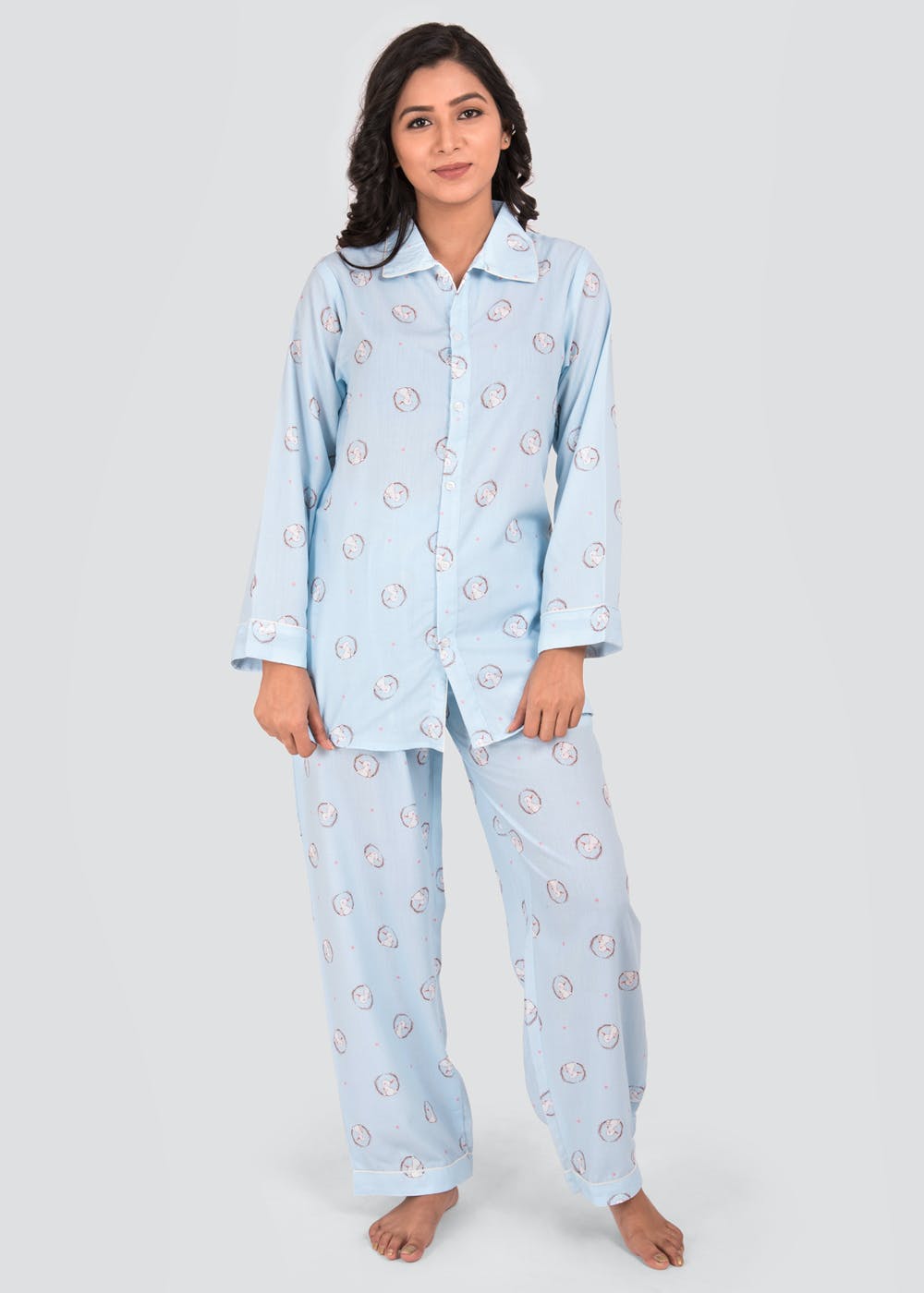 Get Piping Detail Rabbit Printed Blue Nightsuit Set at ₹ 1699 | LBB Shop