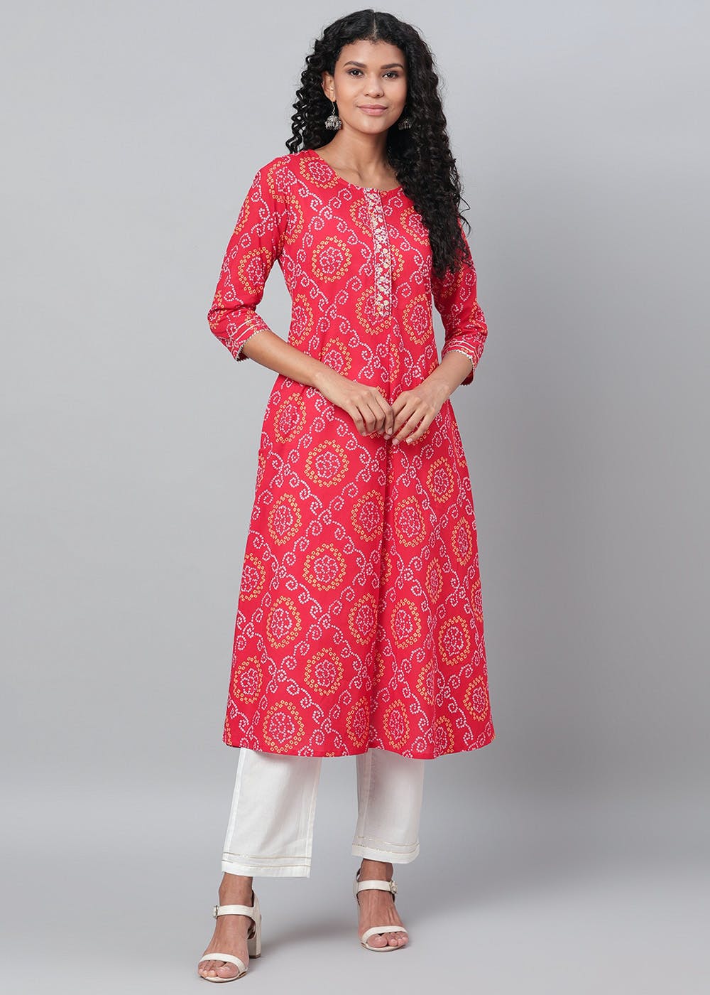Get Bandhani Pattern Red Kurta & Pants Set at ₹ 1153 | LBB Shop