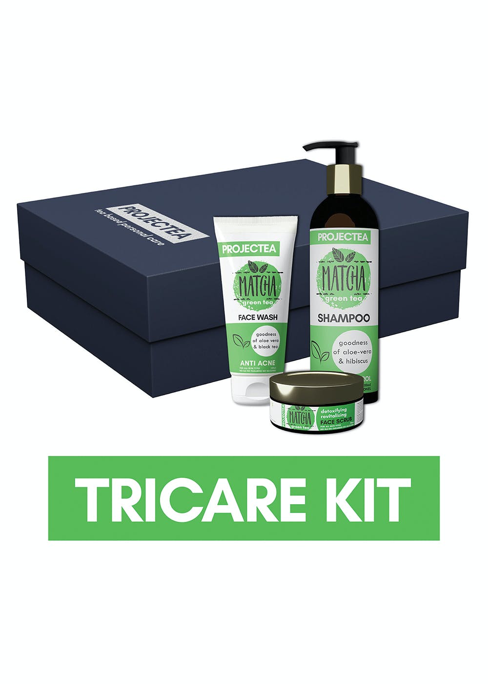 Matcha Green Tea Tricare Kit (Face Wash, Face Scrub and Shampoo)