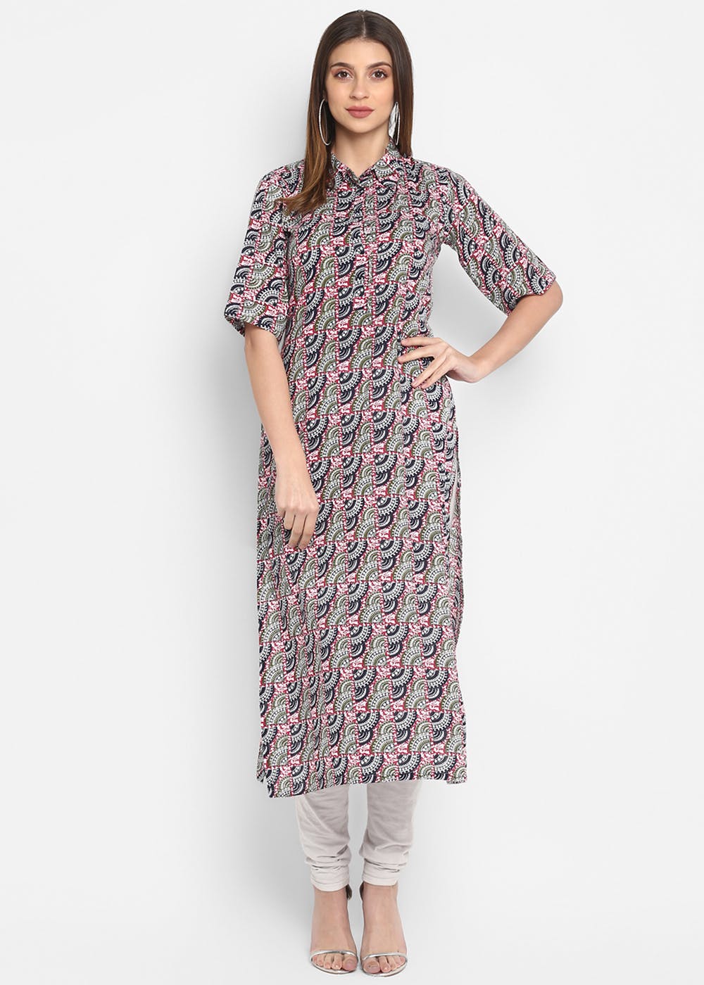 Get Multicoloured Printed Shirt Collar Straight Kurta at ₹ 999 LBB Shop