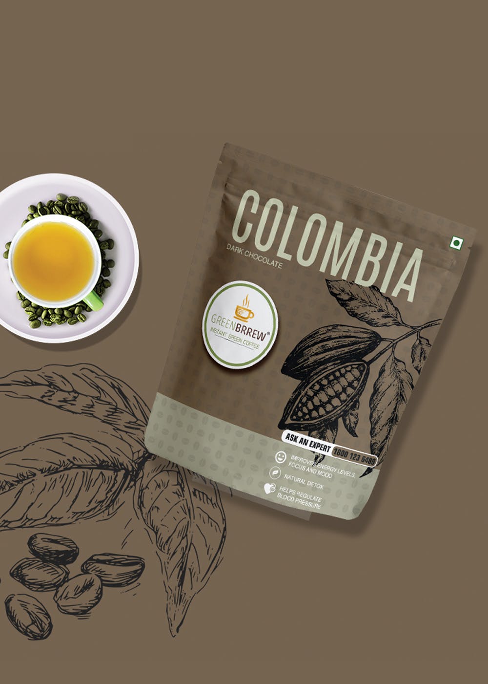 Colombia Green Coffee Instant Beverage Premix 30g (Dark Chocolate, 20 Sachets)