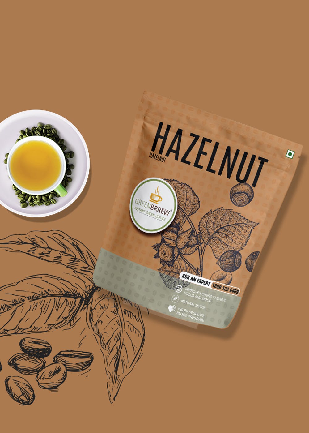 Instant Natural Green Coffee (Hazelnut, 20 Sachets)