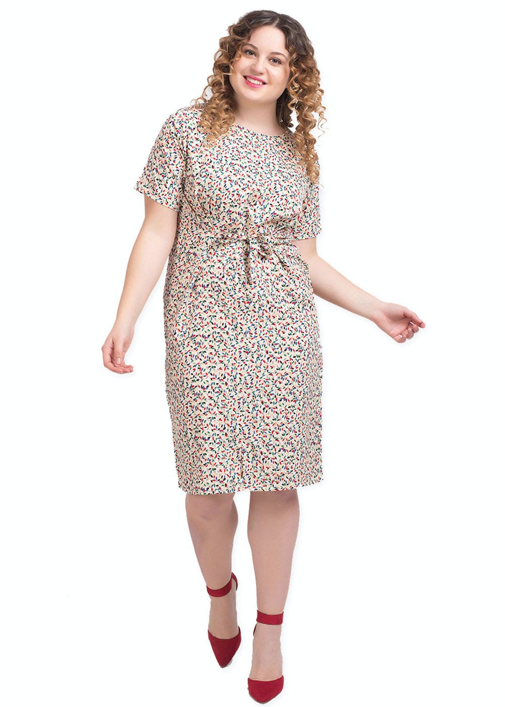 Get Round Neck Printed Waist Tie Up 