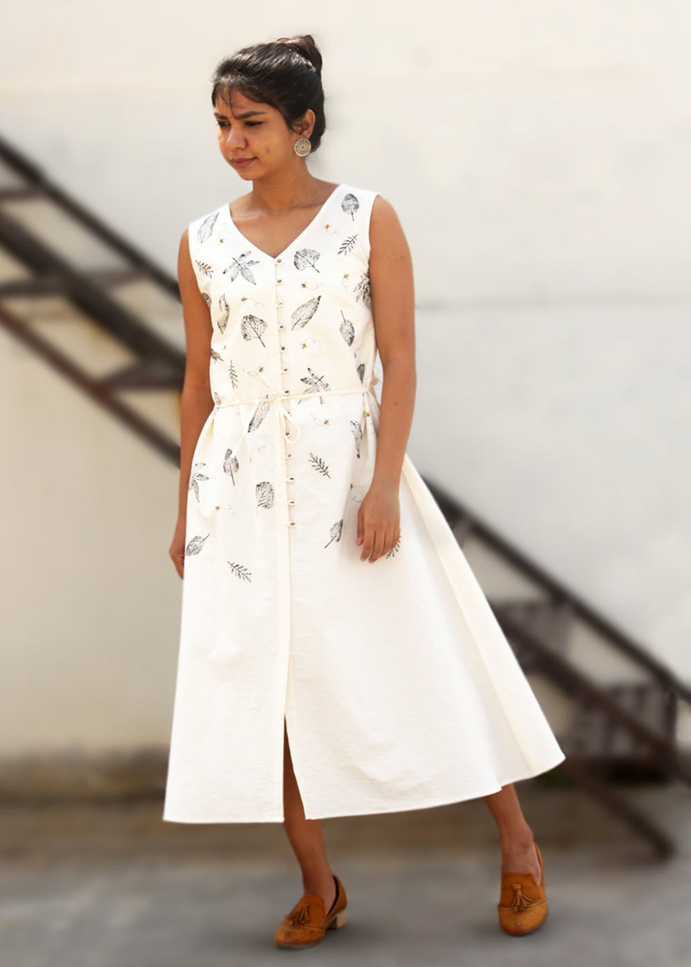 Women's Off White Organic Cotton A-Line Layered Dress