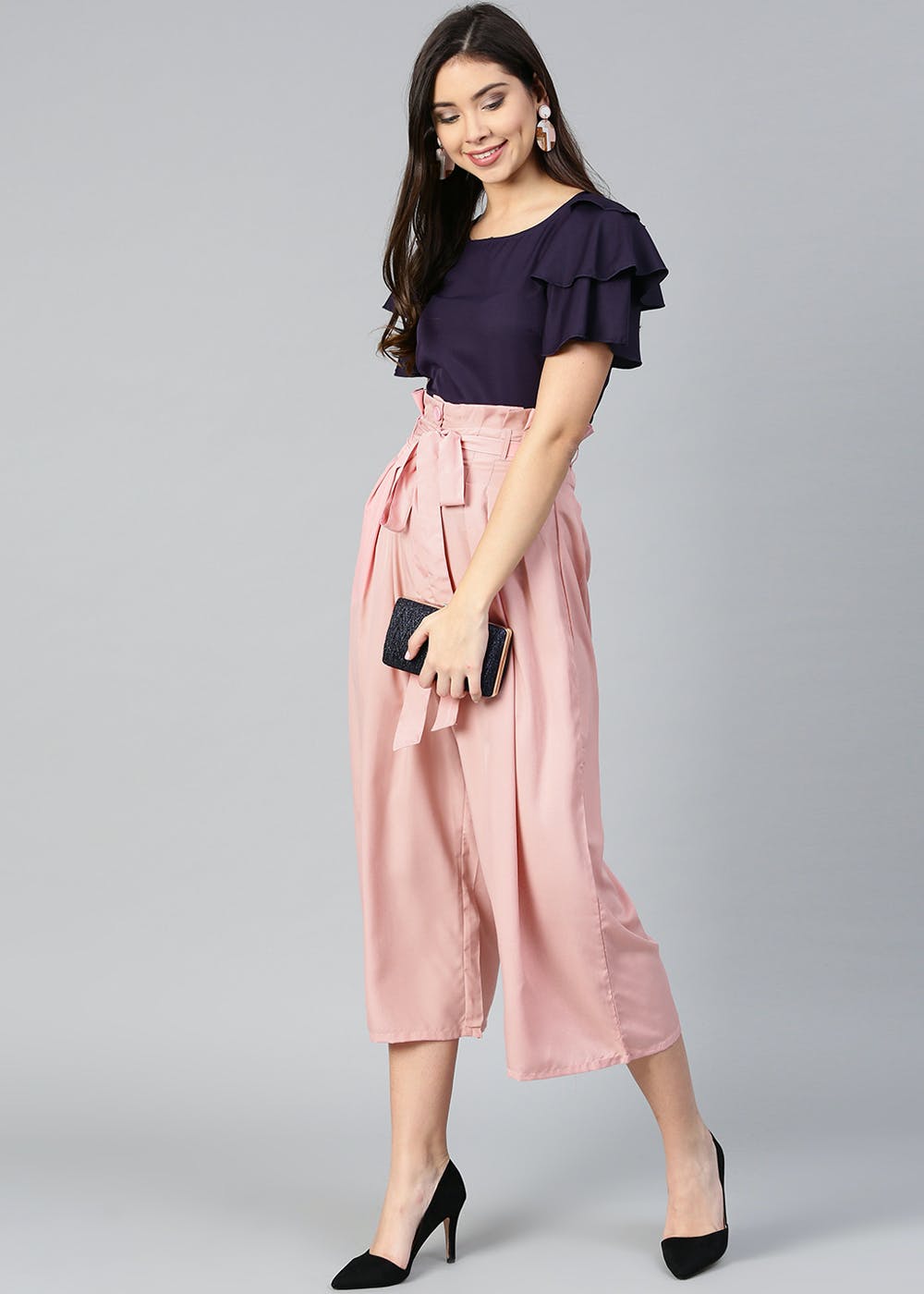 Pink Floral Top and White Trousers Set  BInfinite