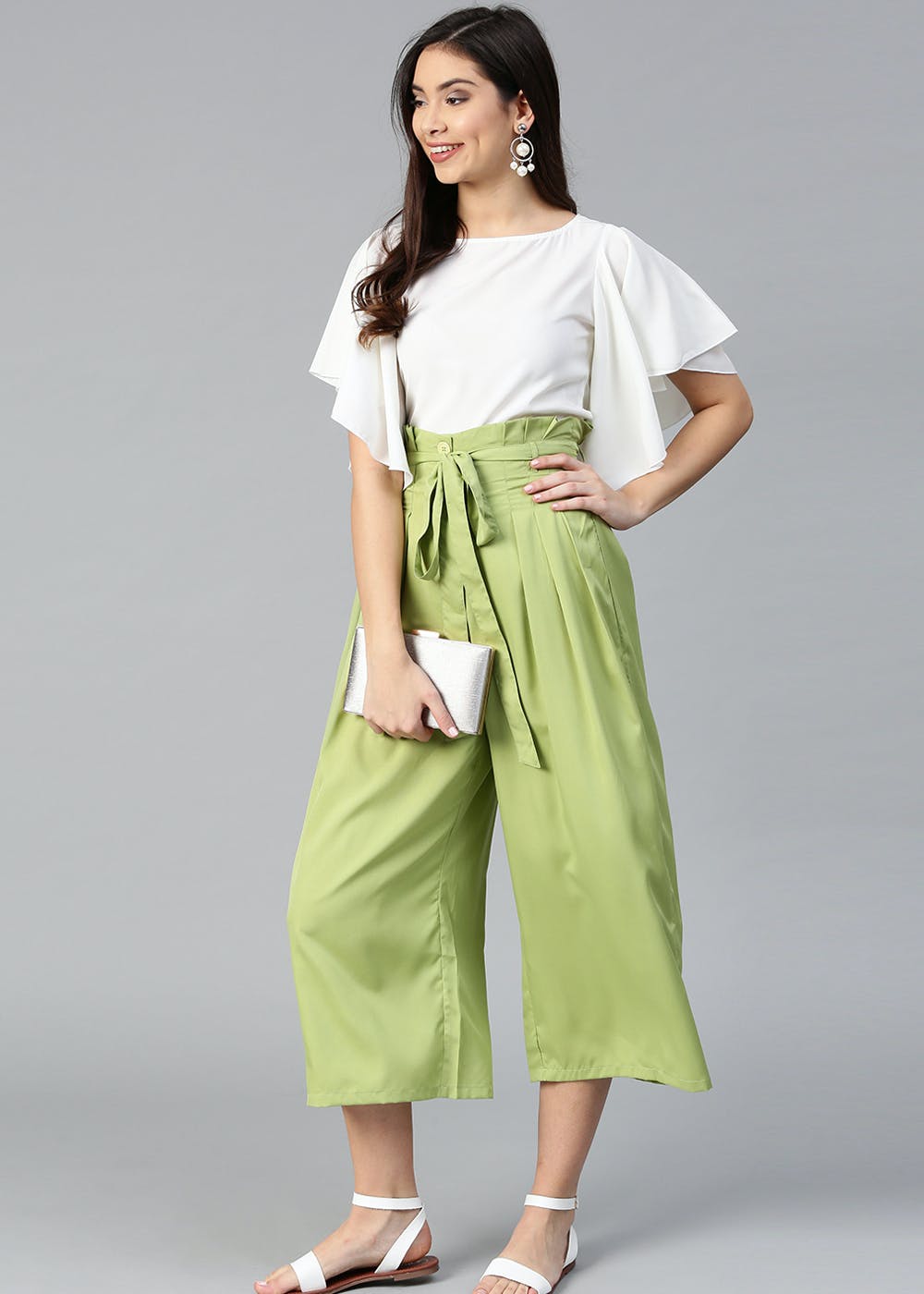Get Off White Flared Ruffle Top & Trouser Set at ₹ 1049