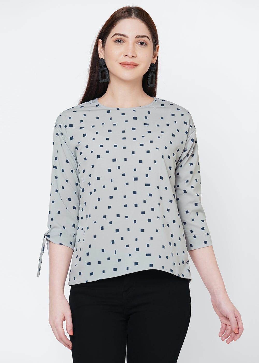 Get Sleeve Hem Tie Detail Grey 