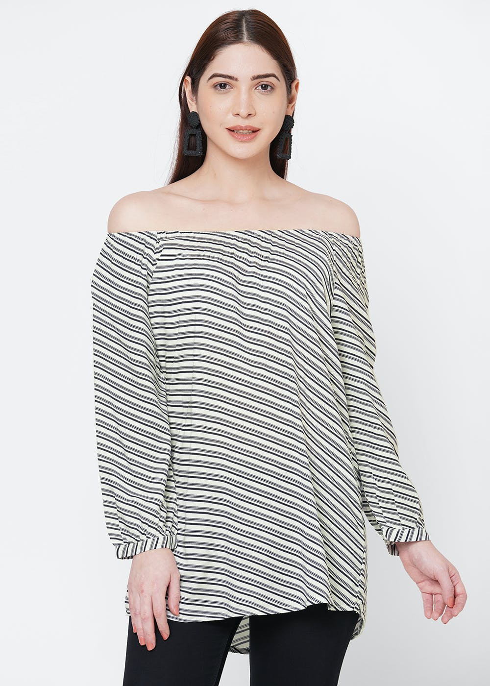 Get Black and White Striped Off-Shoulder Top at ₹ 1349 | LBB Shop