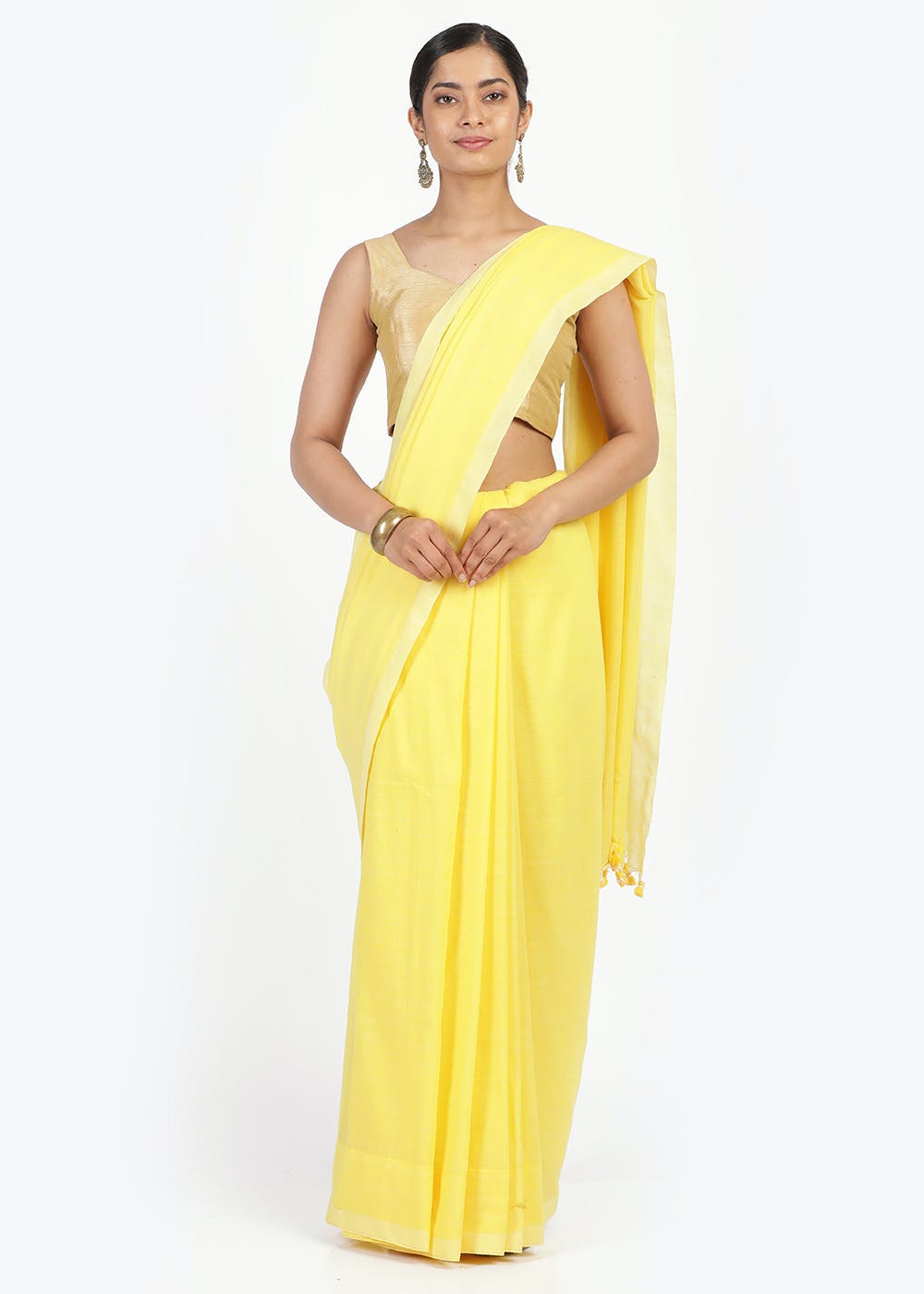 Solid Yellow Pure Cotton Saree