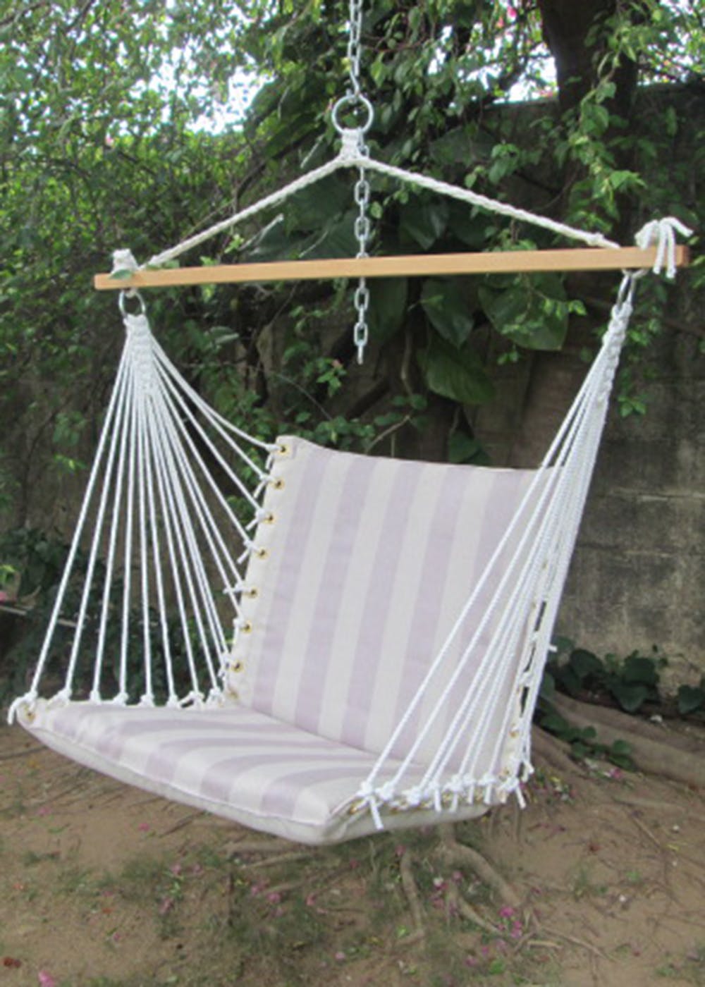 polyester premium cushioned hanging swing for indoor and outdoor tan  stripes