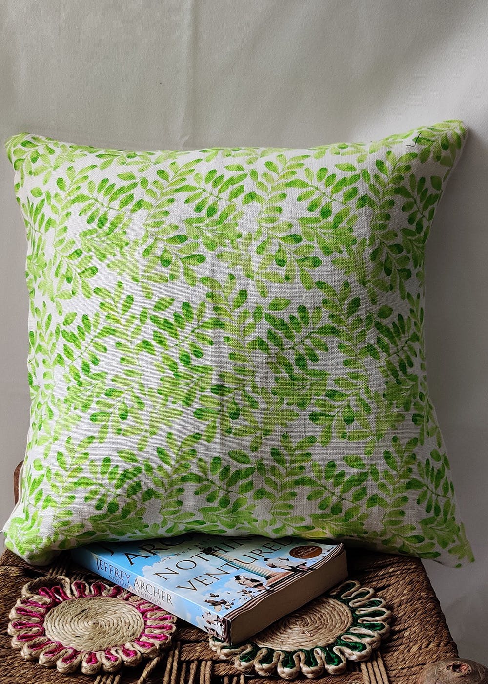 green patterned cushions
