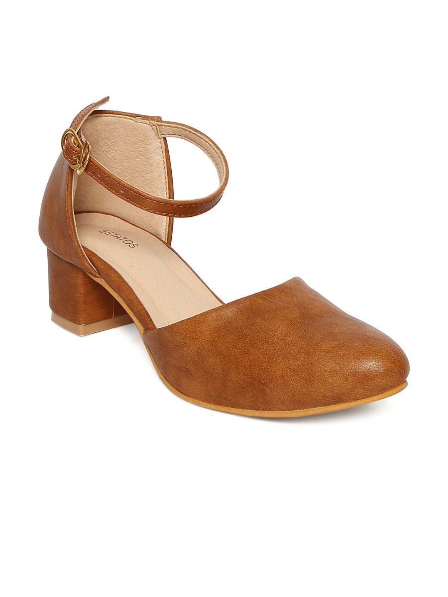 tan block heel mules