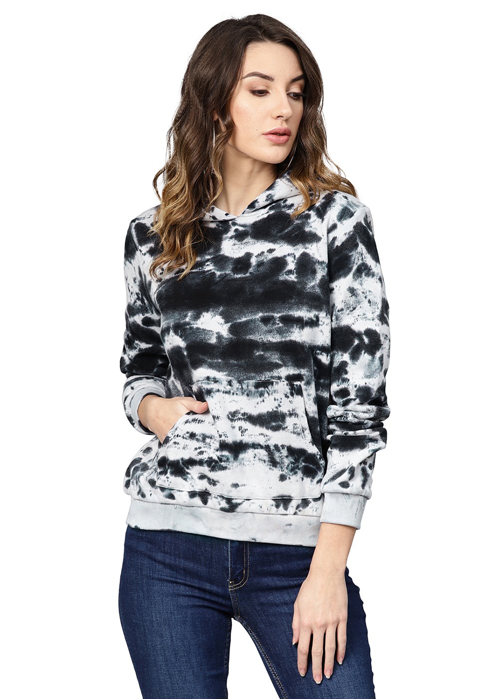 Get Black & White Tie & Dye Detail Hoodie at ₹ 1469 | LBB Shop