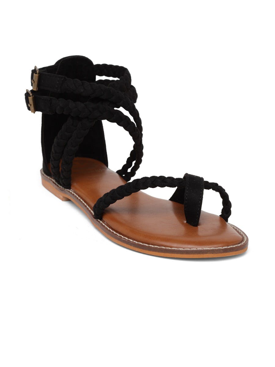 Get Two-Buckle-Braid-Strap-Sandals-EUR-37-Black at ₹ 2750 | LBB Shop