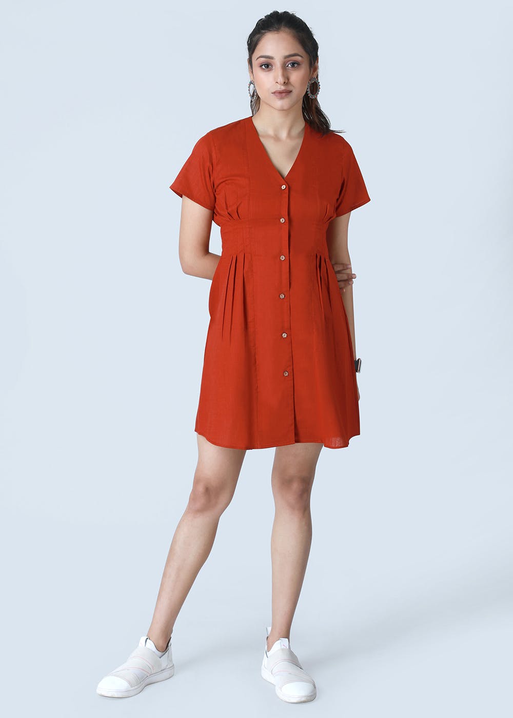 Get Side Pleats Detail Red Button Down Dress at ₹ 1499 | LBB Shop