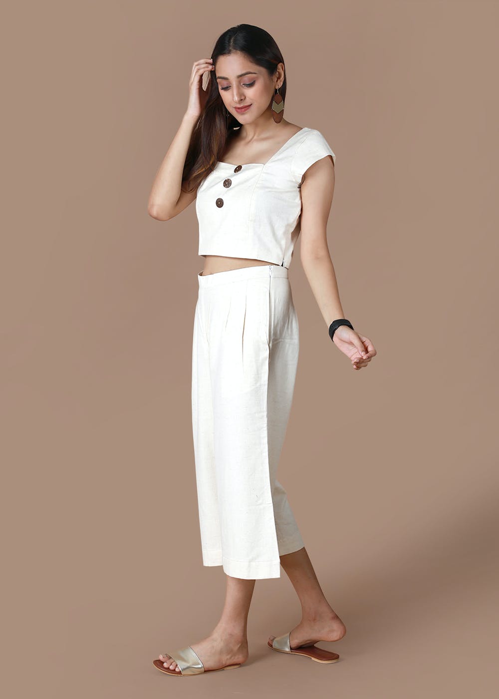 Cotton Flax Wide Leg Pants with Crop Top Set