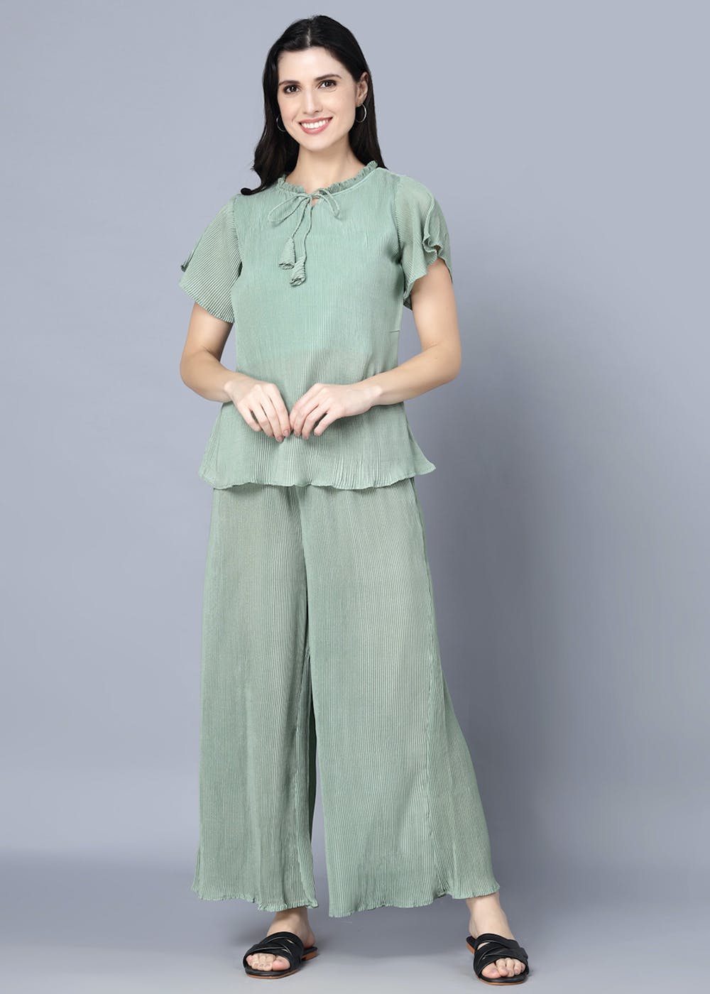 Get Women Green Top with Palazzos at ₹ 1400 | LBB Shop