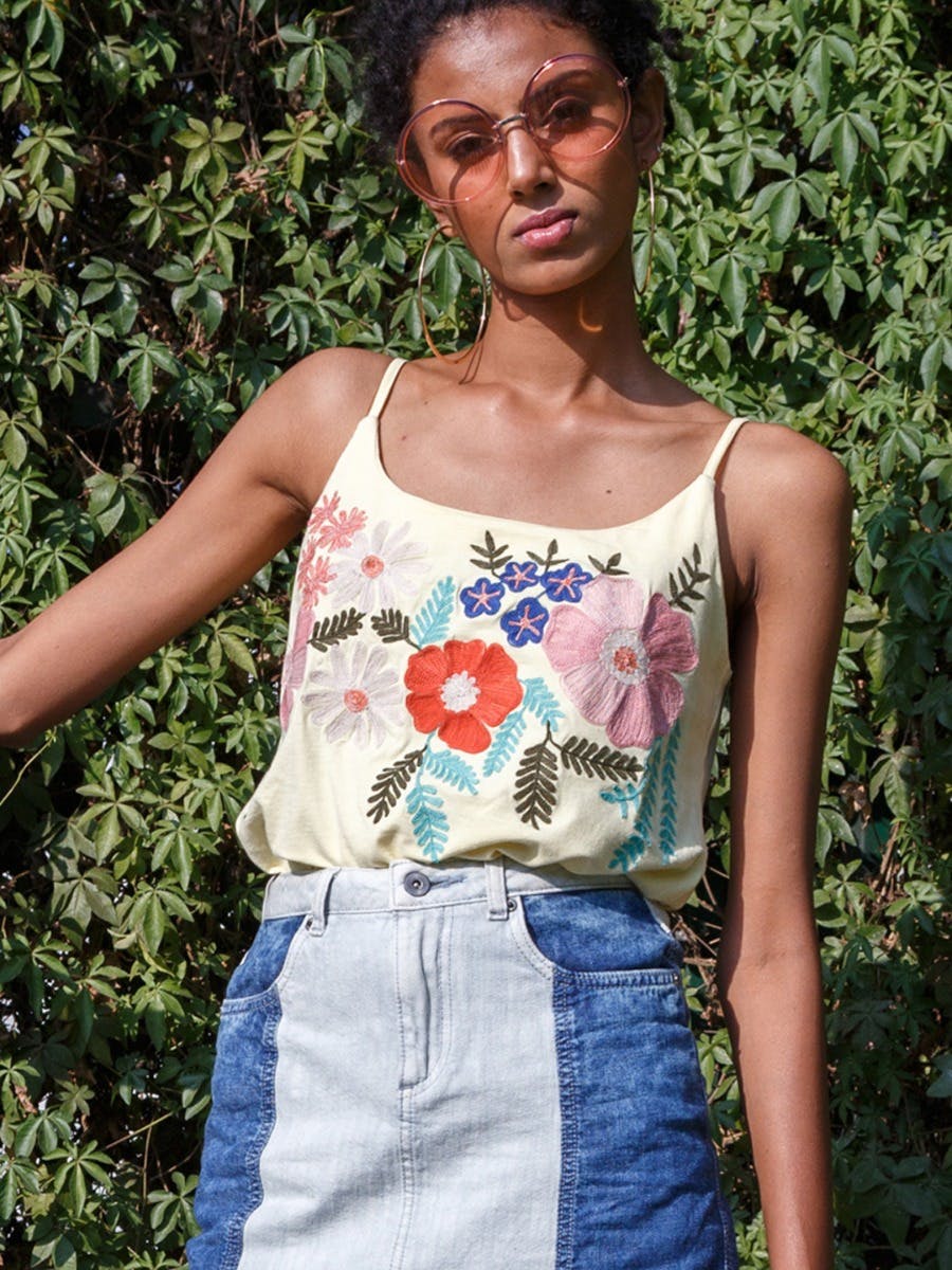 Floral Embroidered Spaghetti Top