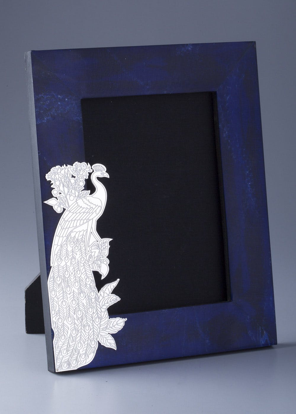 Silver Plated Peacock Cutwork on Composite Lapiz Photo Frame