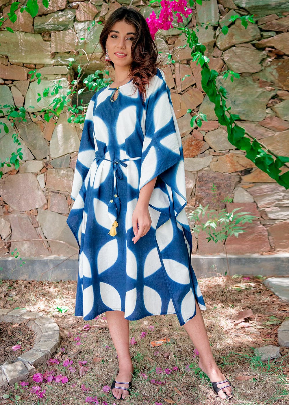 Get Blue Shibori Tie-Dye Block Print Kaftan Dress at ₹ 1693 | LBB Shop