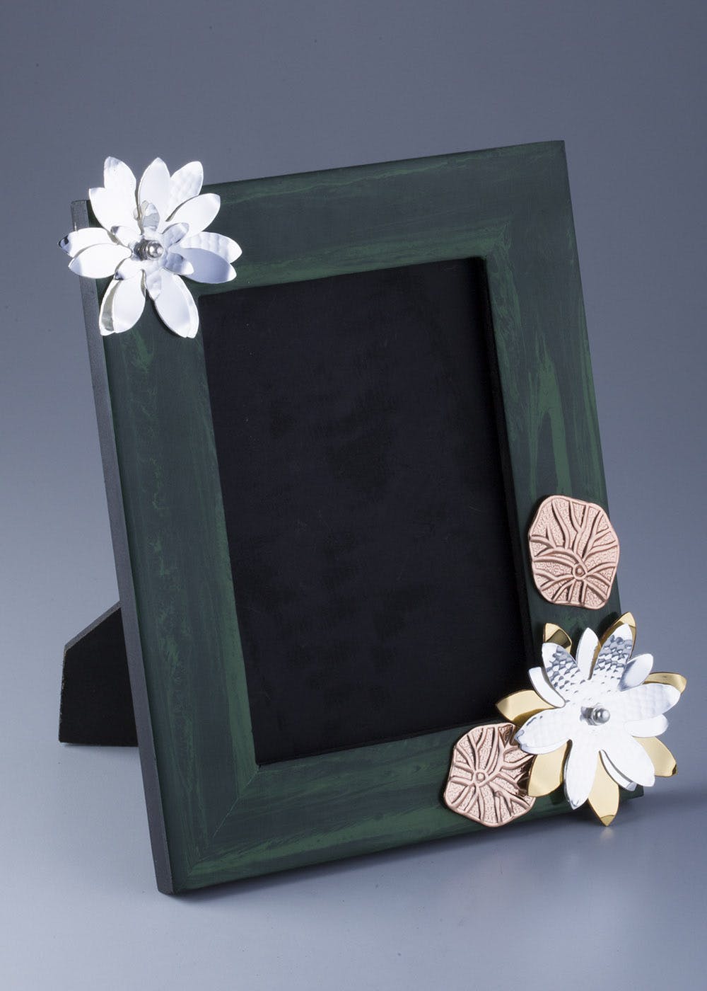Silver Plated Flower on Composite Malachite Photo Frame