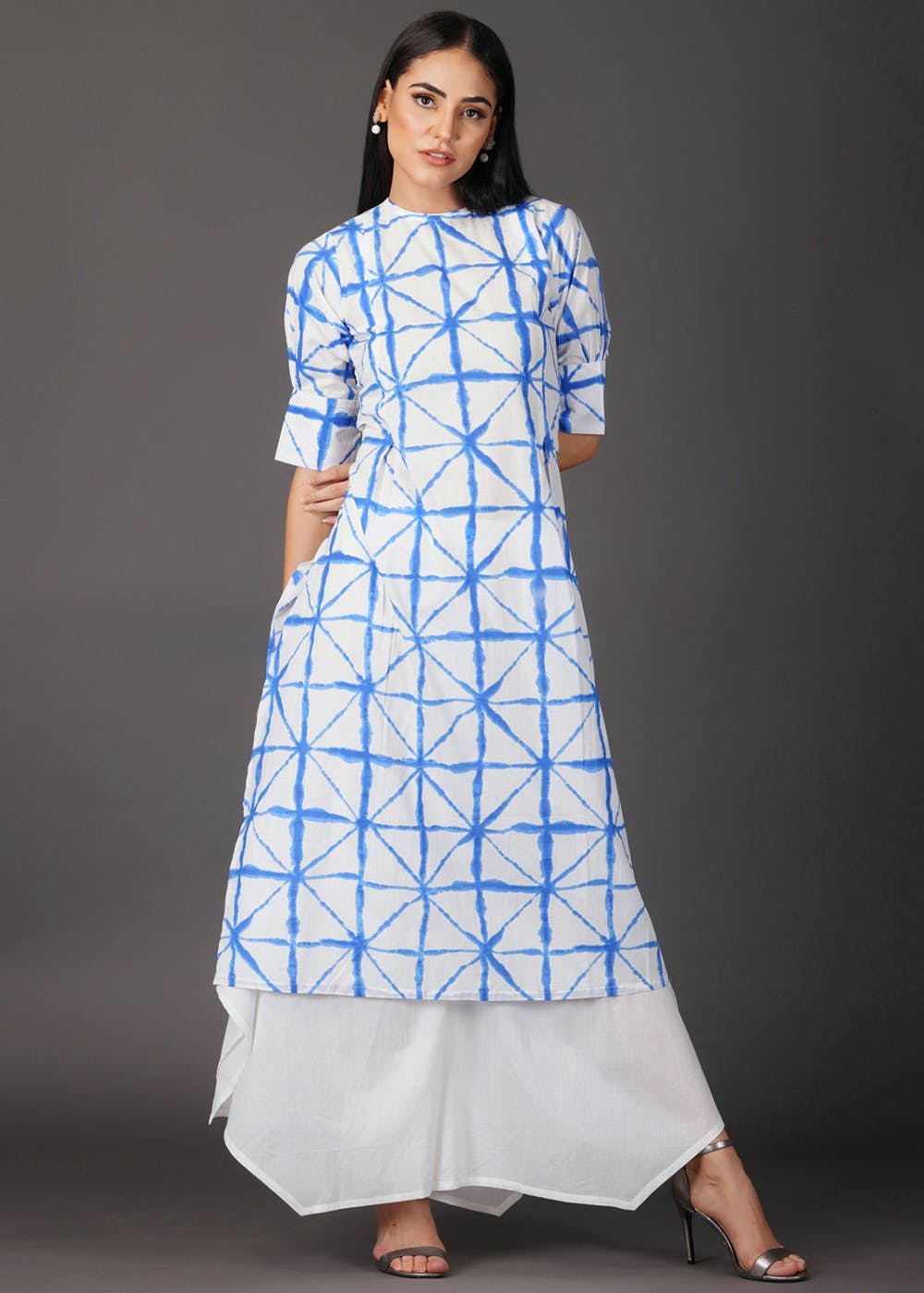 Women Multicolor Rayon Shibori Printed Front Button Kurta