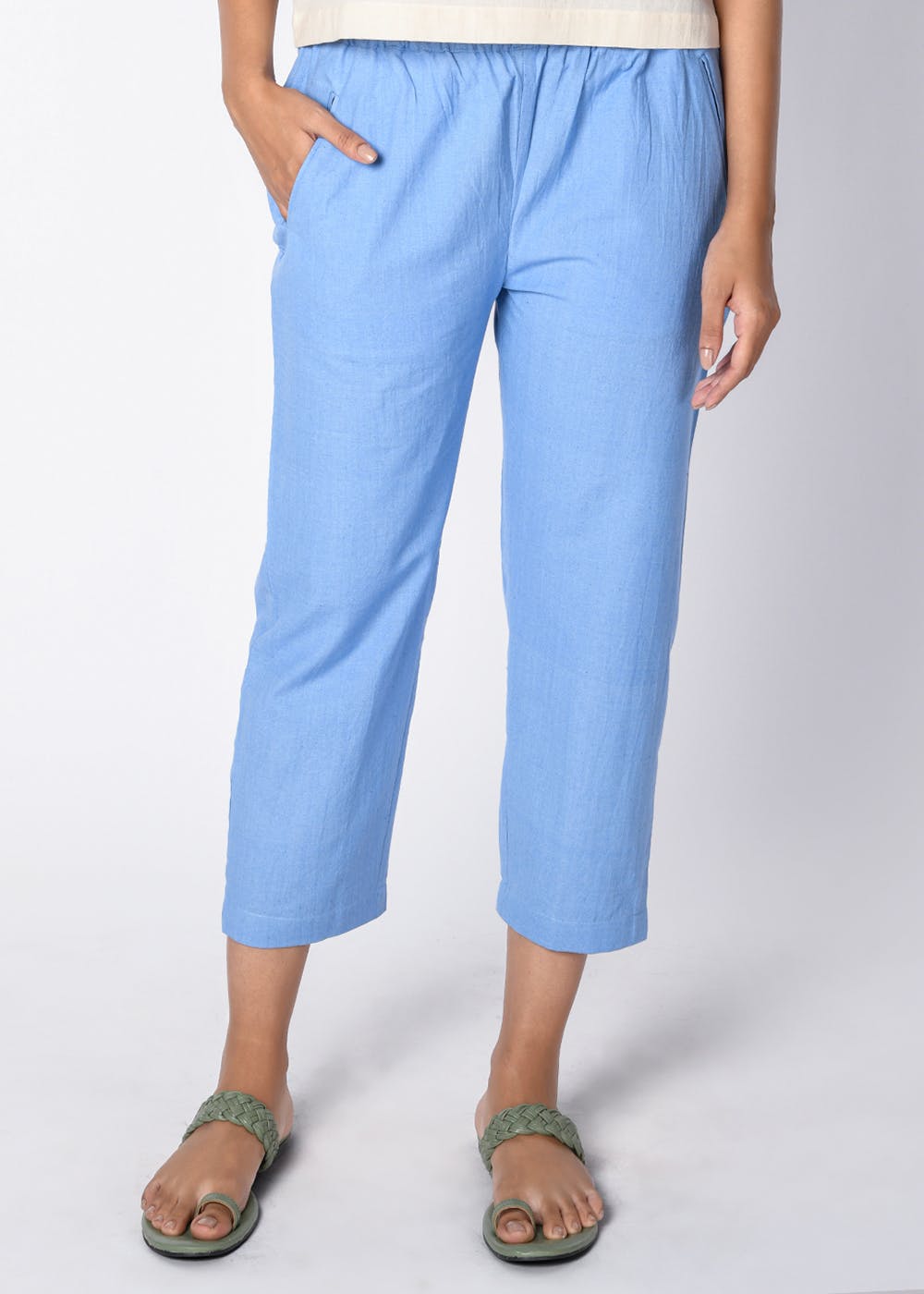 Cotton Khadi Solid Pyjama - Blue