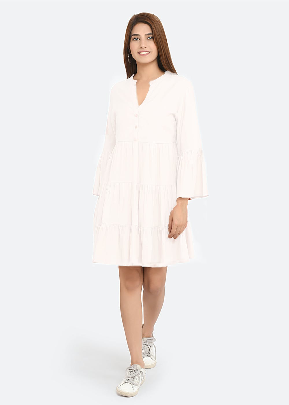 Rayon Embroidered Flared Calf Length Dress