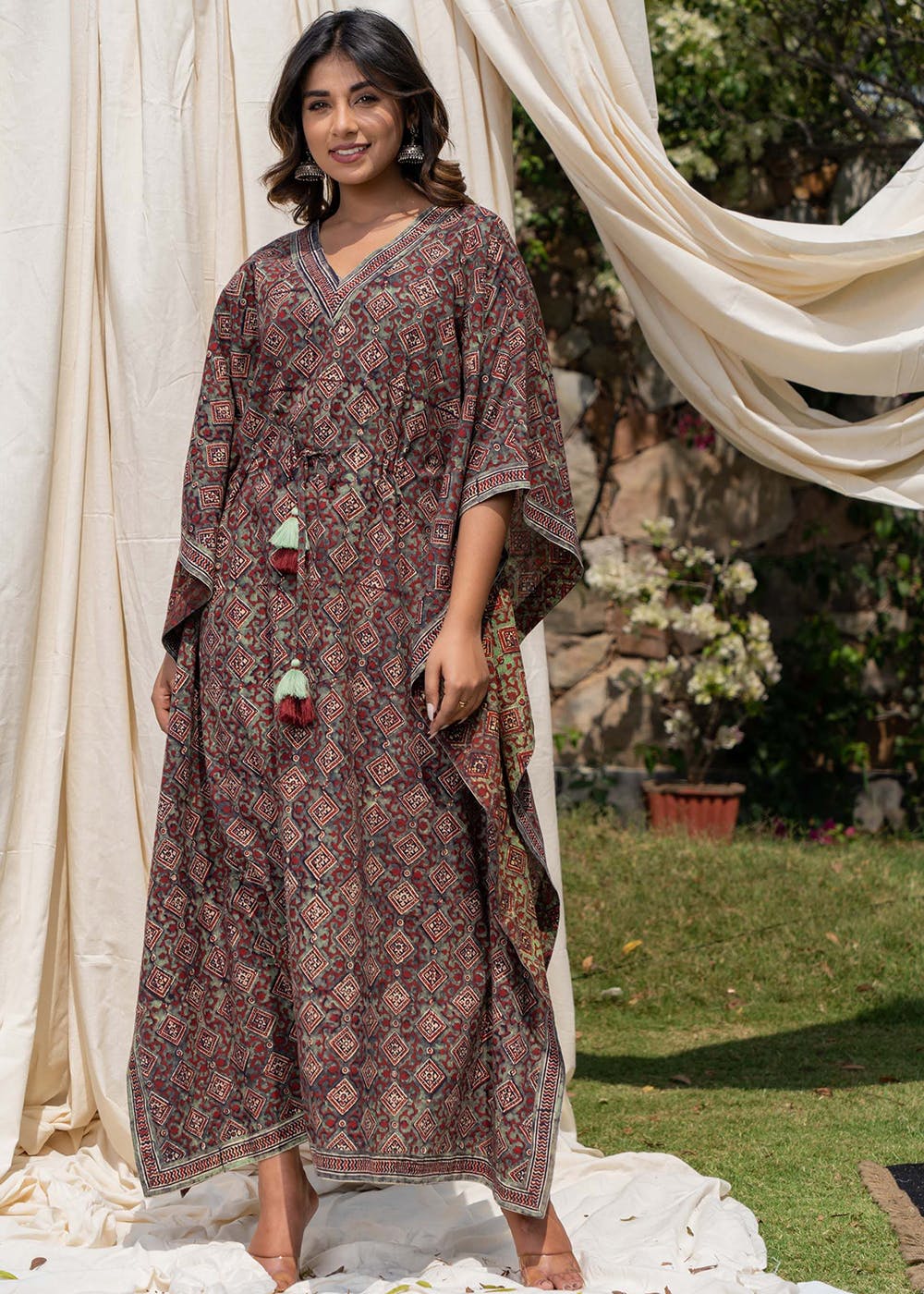 Get Natural Dye Ajrakh Cotton Kaftan at 