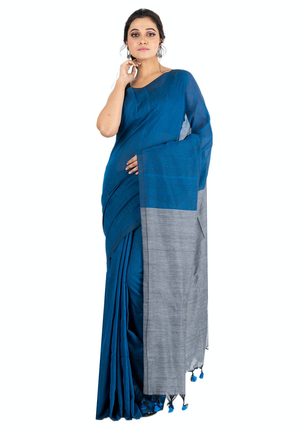 Sapphire Blue pure khadi handloom saree – Silk Ethnics