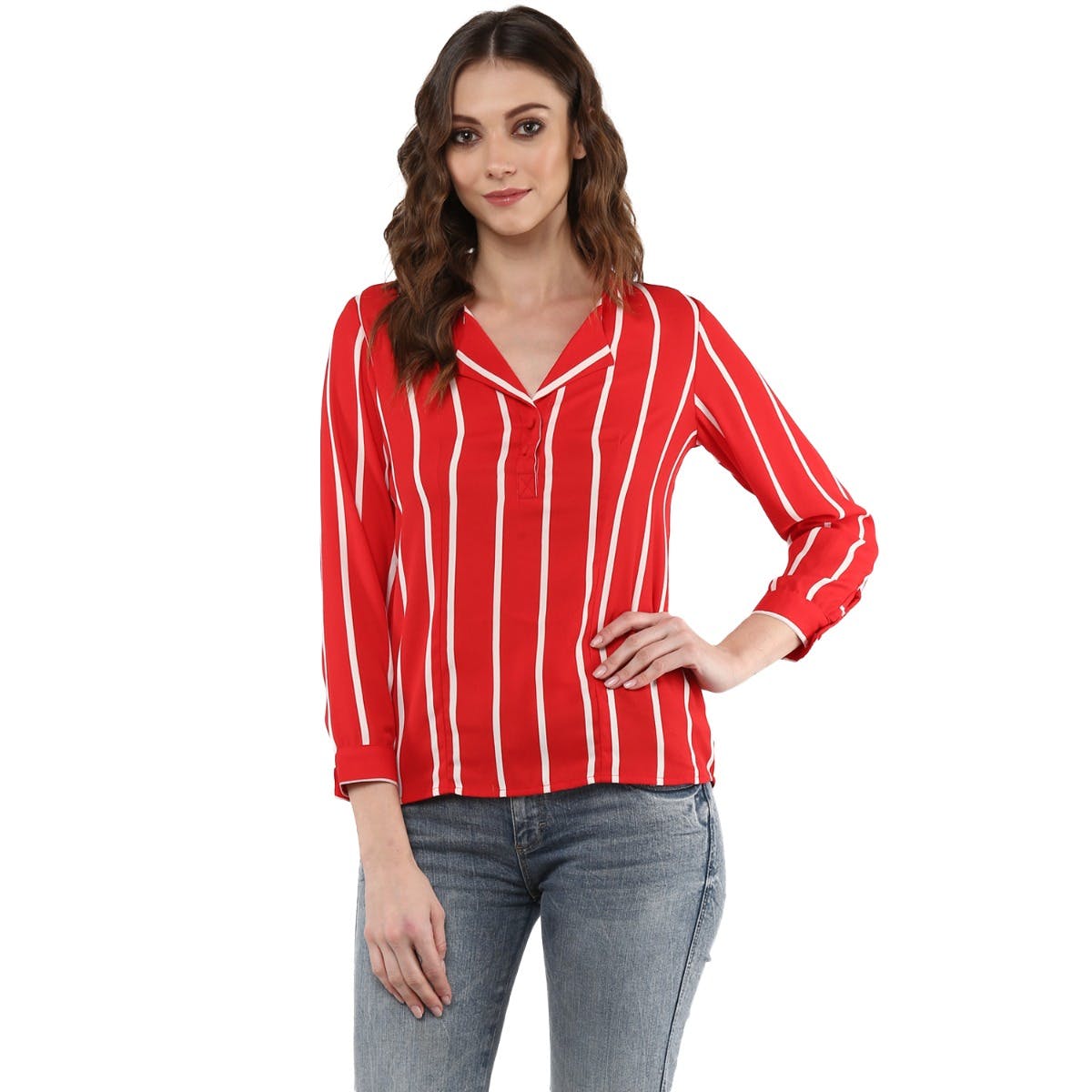 Get Striped Notch Collar Top at ₹ 709 | LBB Shop