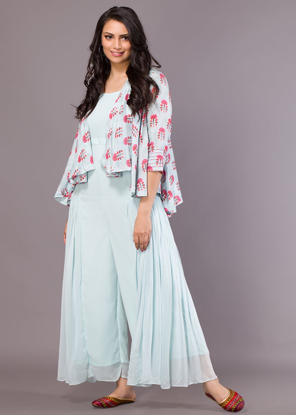 Zahra Printed Jumpsuit With Jacket - SOUP by Sougat Paul