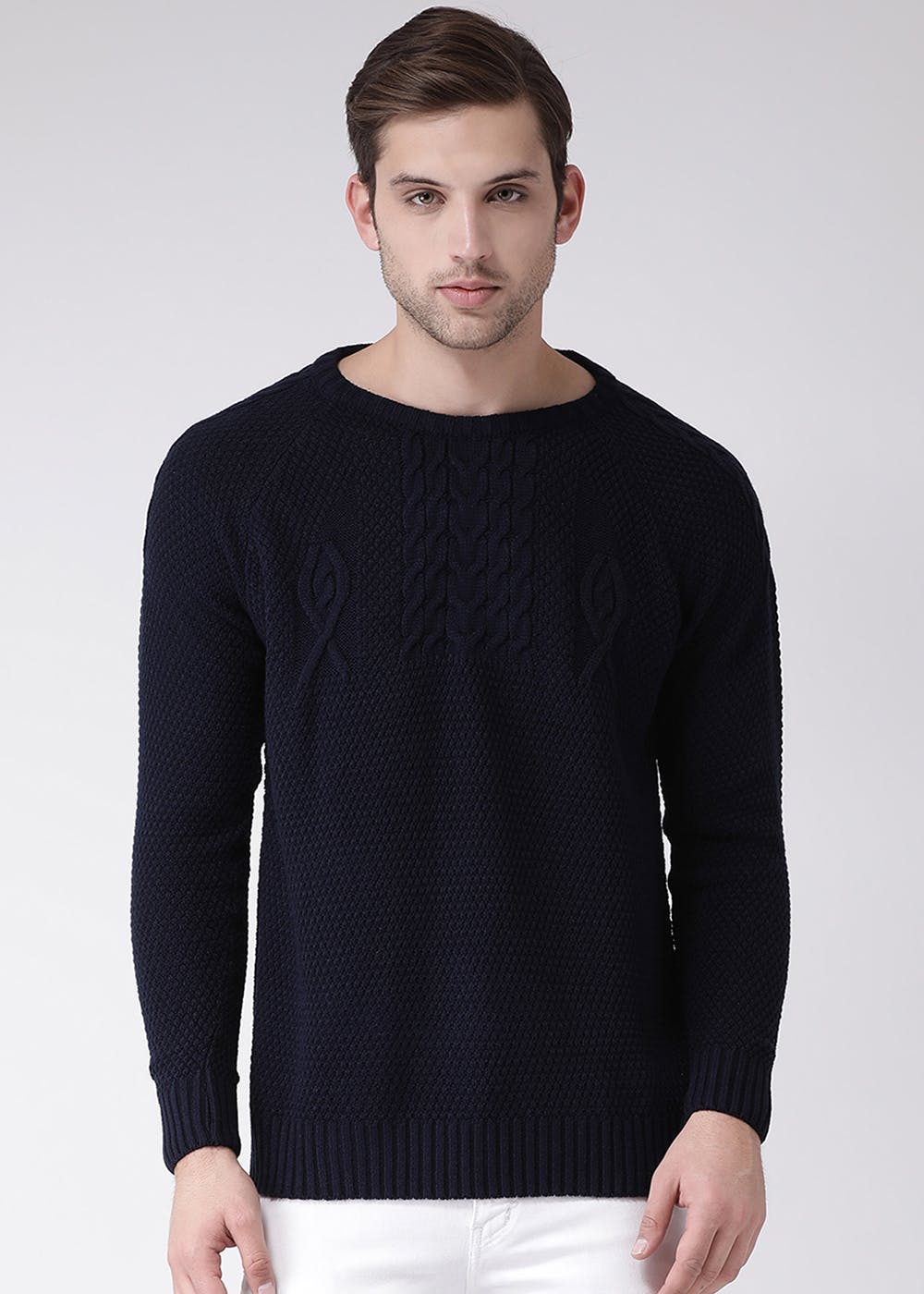 Get Cable Knit Detail Navy Sweater at ₹ 1140 | LBB Shop