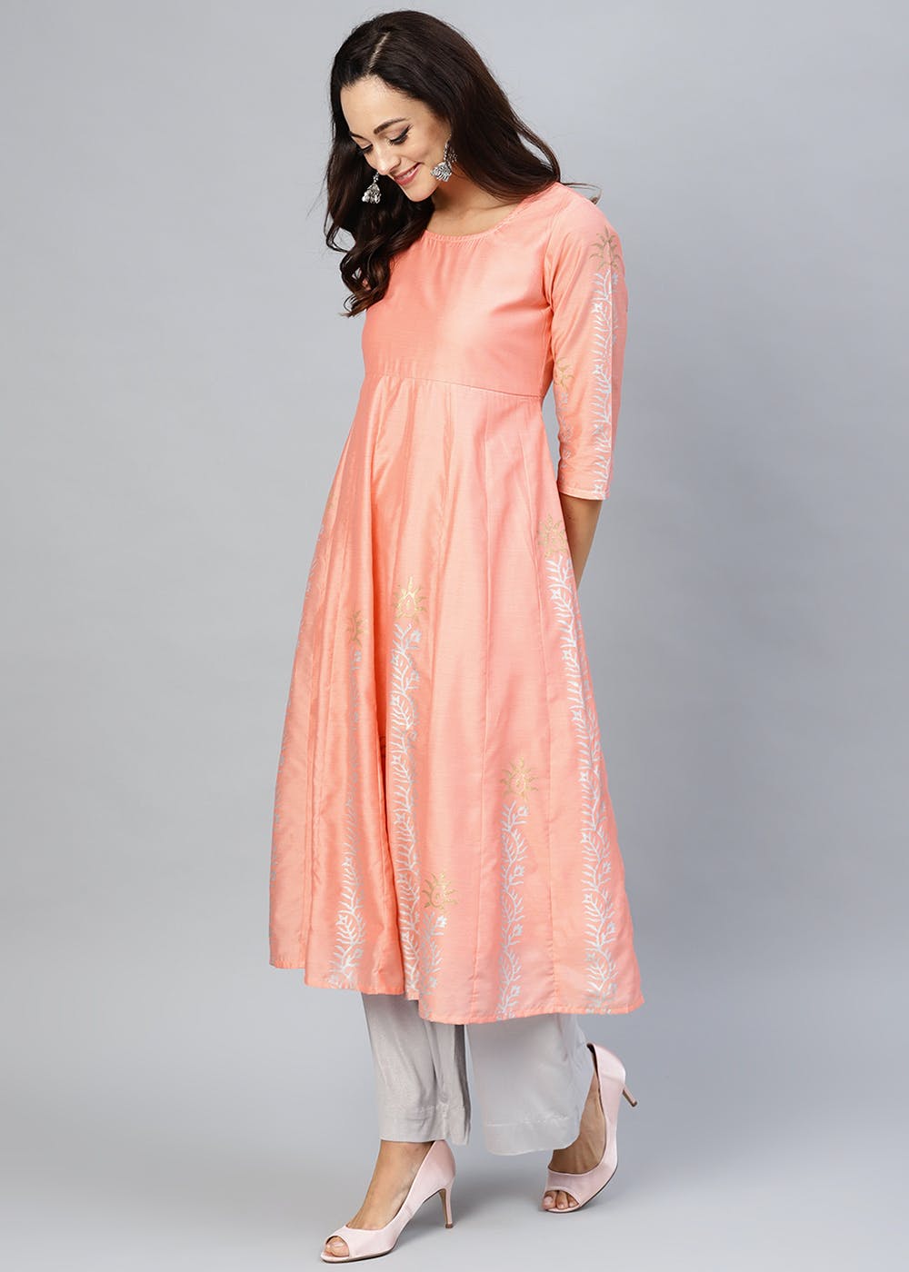 Rangmayee Peach & Cream Cotton Printed Kurti Leggings Set Price in India,  Full Specifications & Offers | DTashion.com