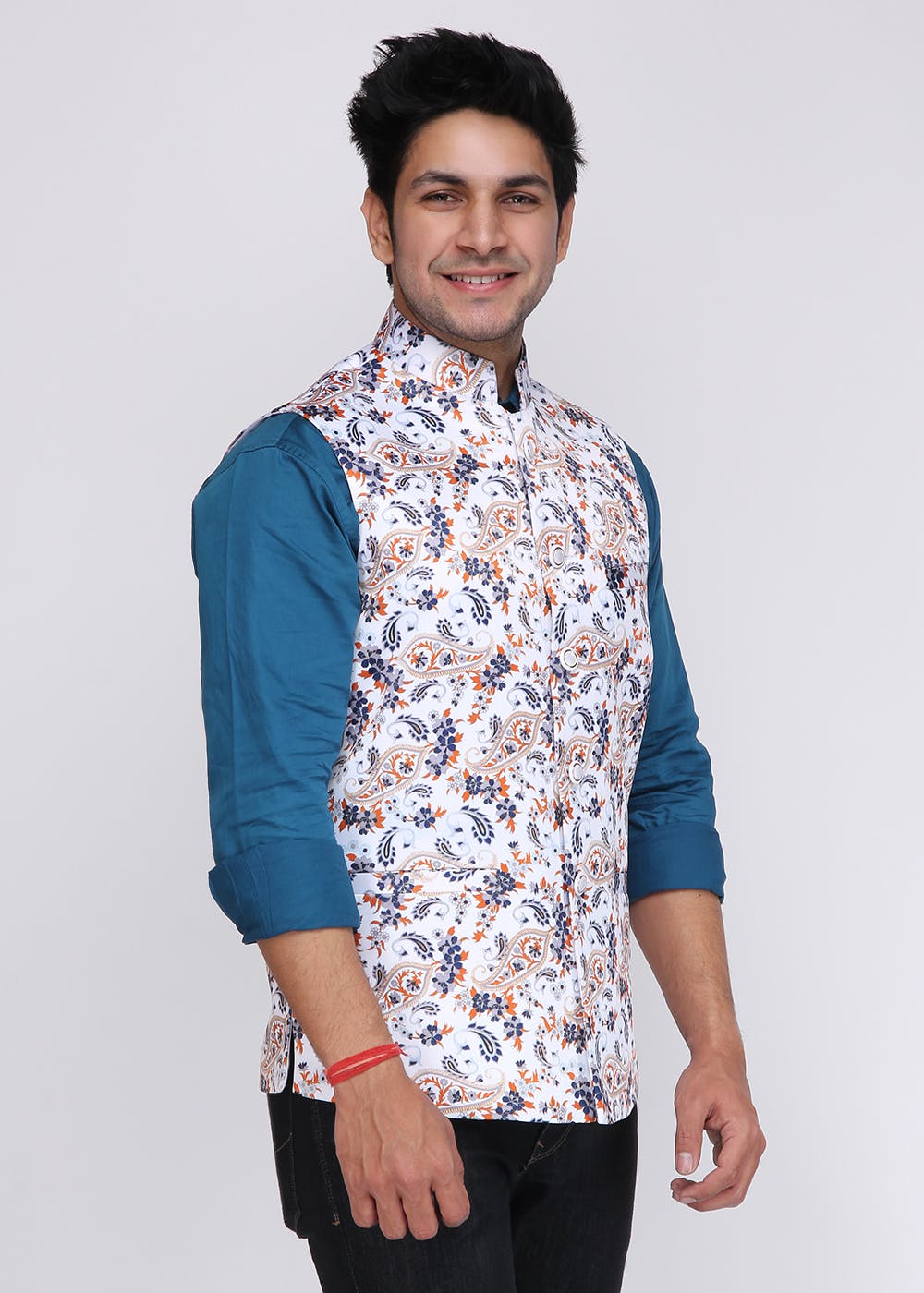 Blue Plain Linen Nehru Jacket  Hangup  2852765