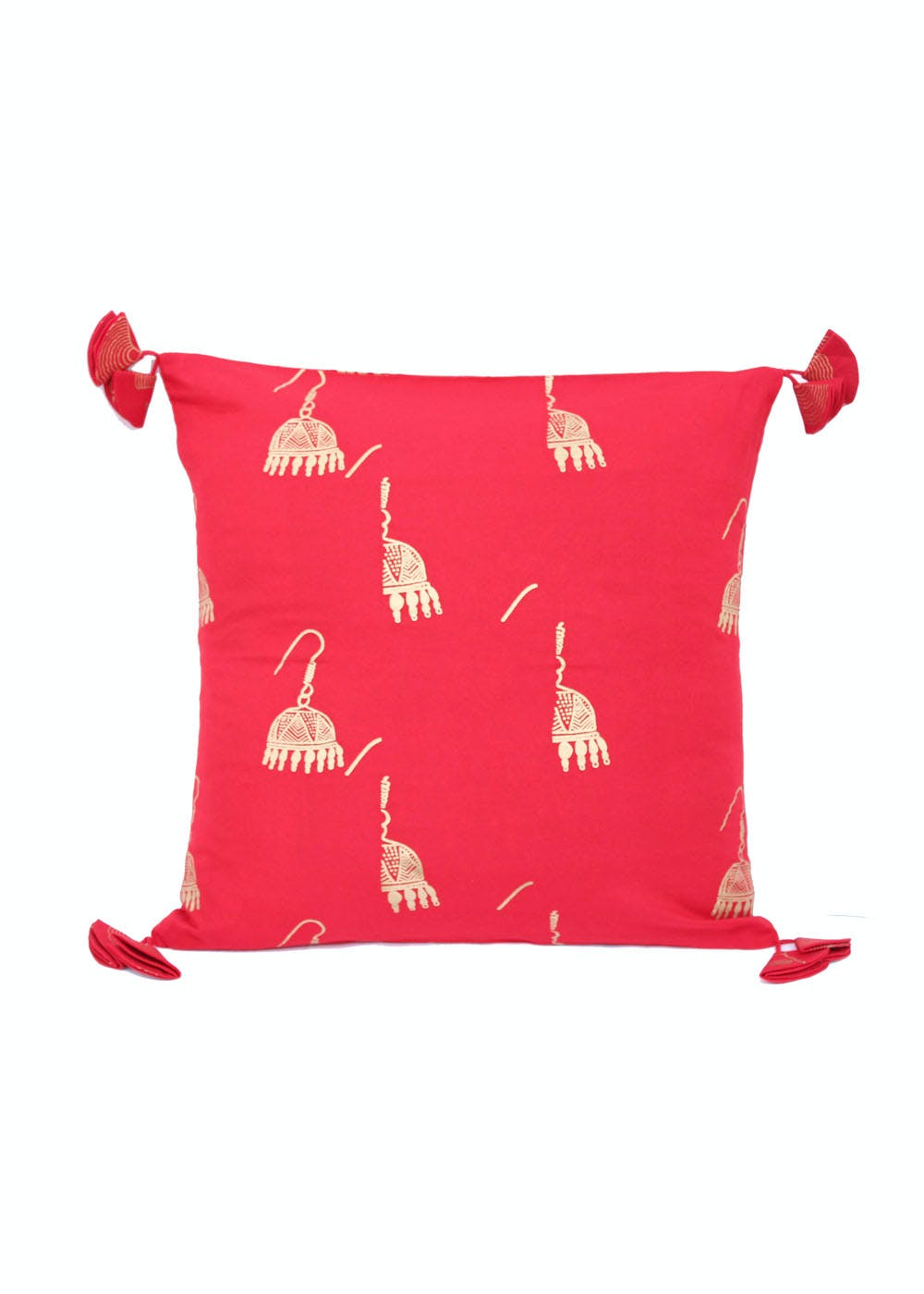 Gold Printed Jhumka Motifs & Tassel Detail Cushion Covers - Set of 5