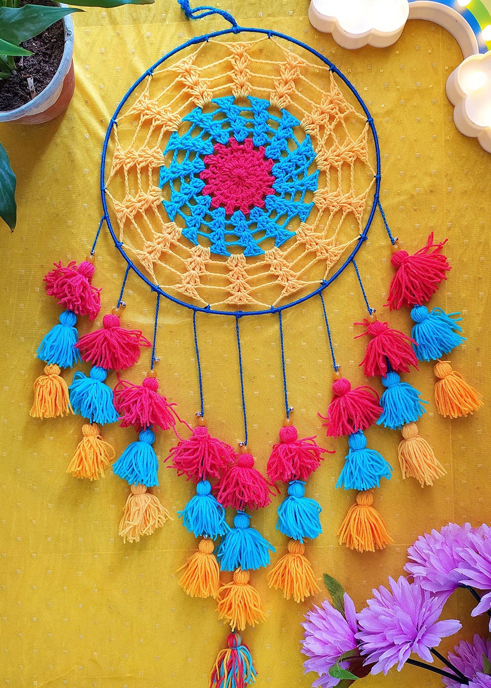 Get Handcrafted Yellow - Sky Blue - Red Crochet Dreamcatcher at ...