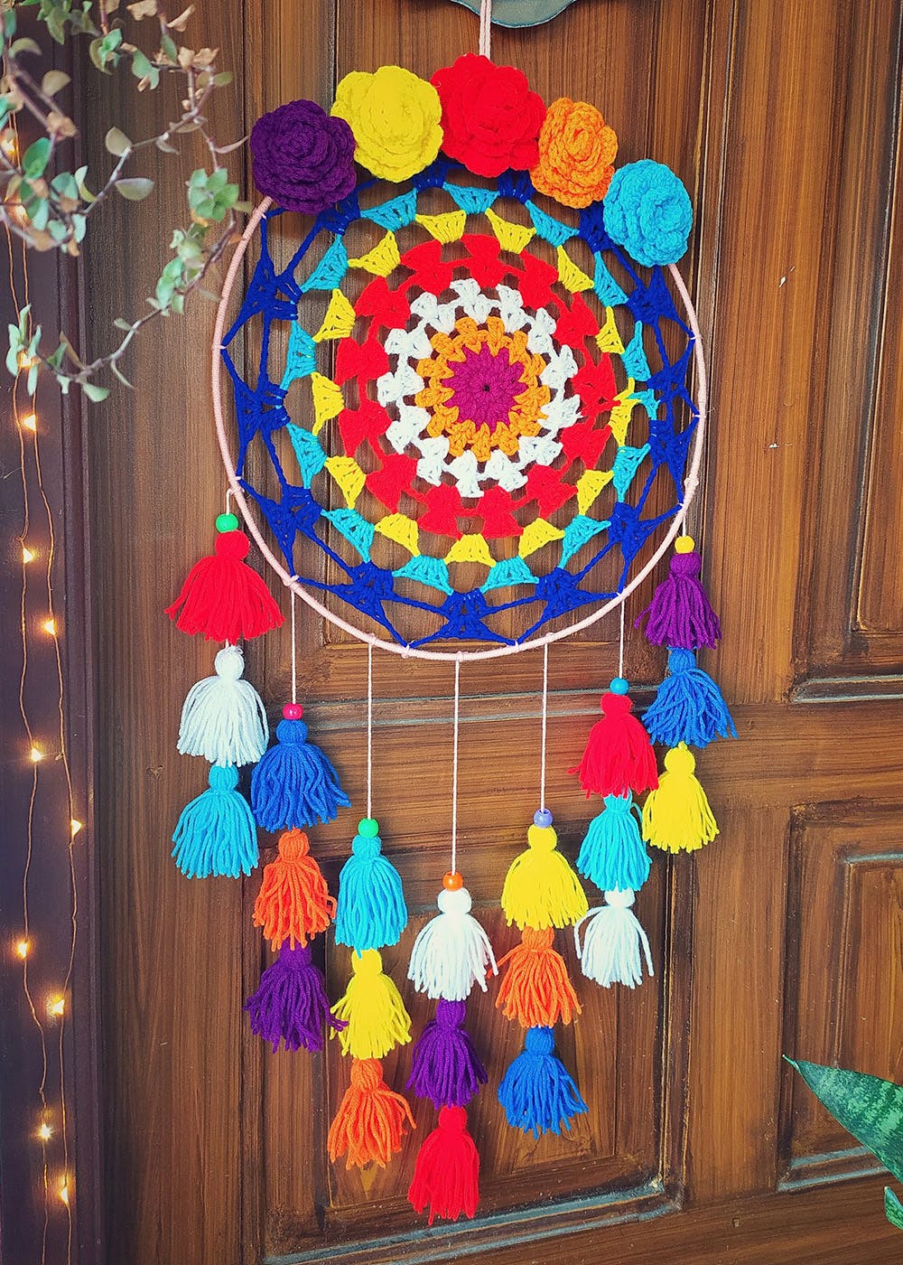 Handcrafted Multi Color Tasseled Crochet Dreamcatcher