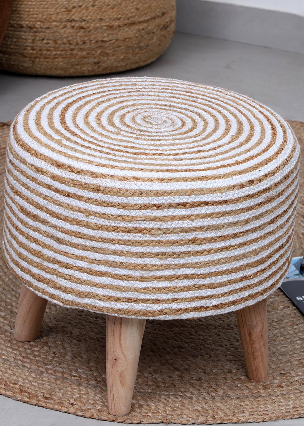 Get White Natural Jute Puffy Stool at ₹ 1999 LBB Shop