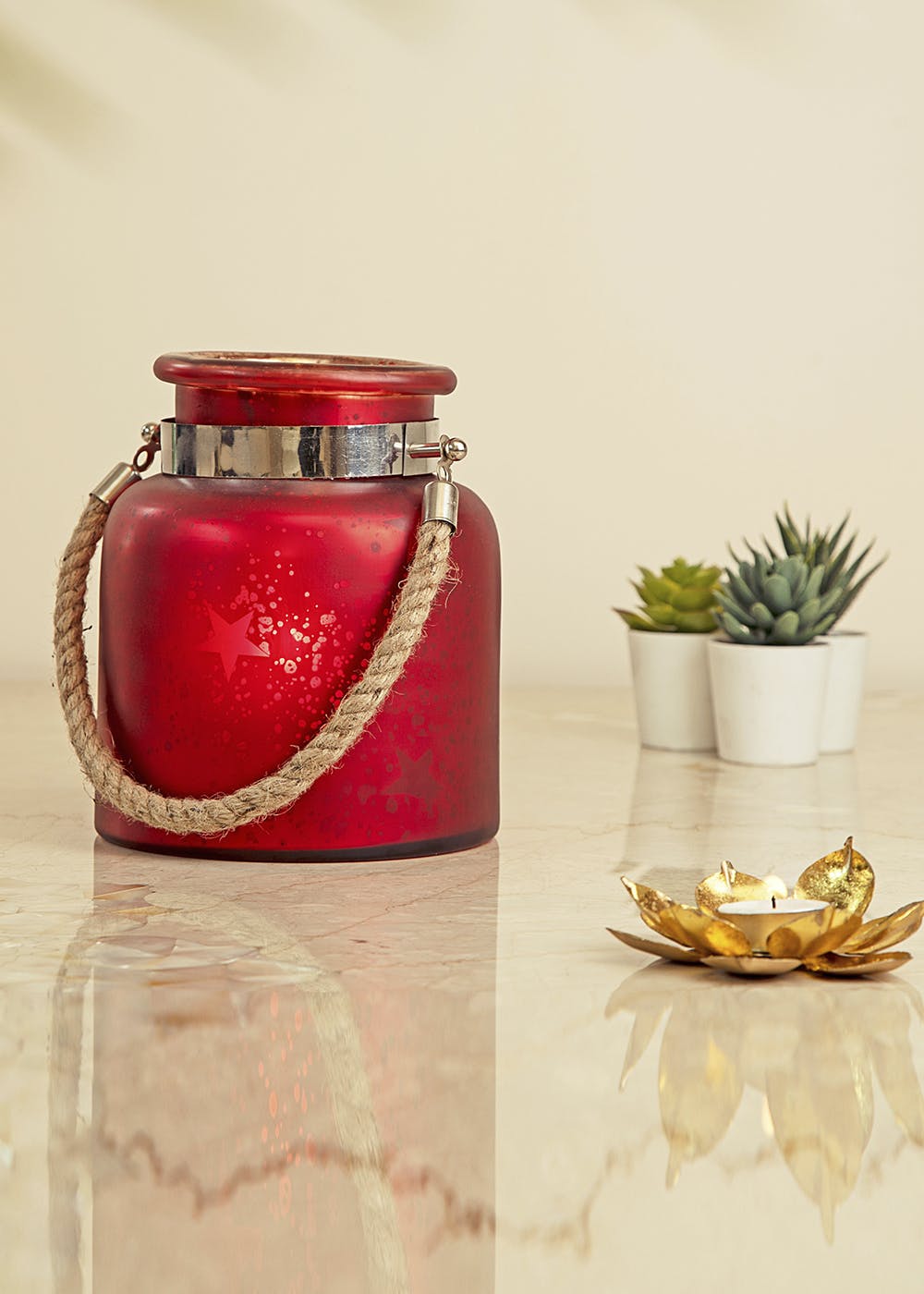 Get Vibrant Frosted Glass Lantern With Jute Handle at ₹ 1500 LBB Shop