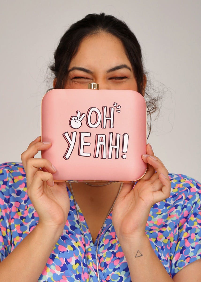 Oh Yeah Printed Pink Square Clutch