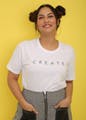 White,Clothing,T-shirt,Yellow,Neck,Sleeve,Top,Shoulder,Waist,Design