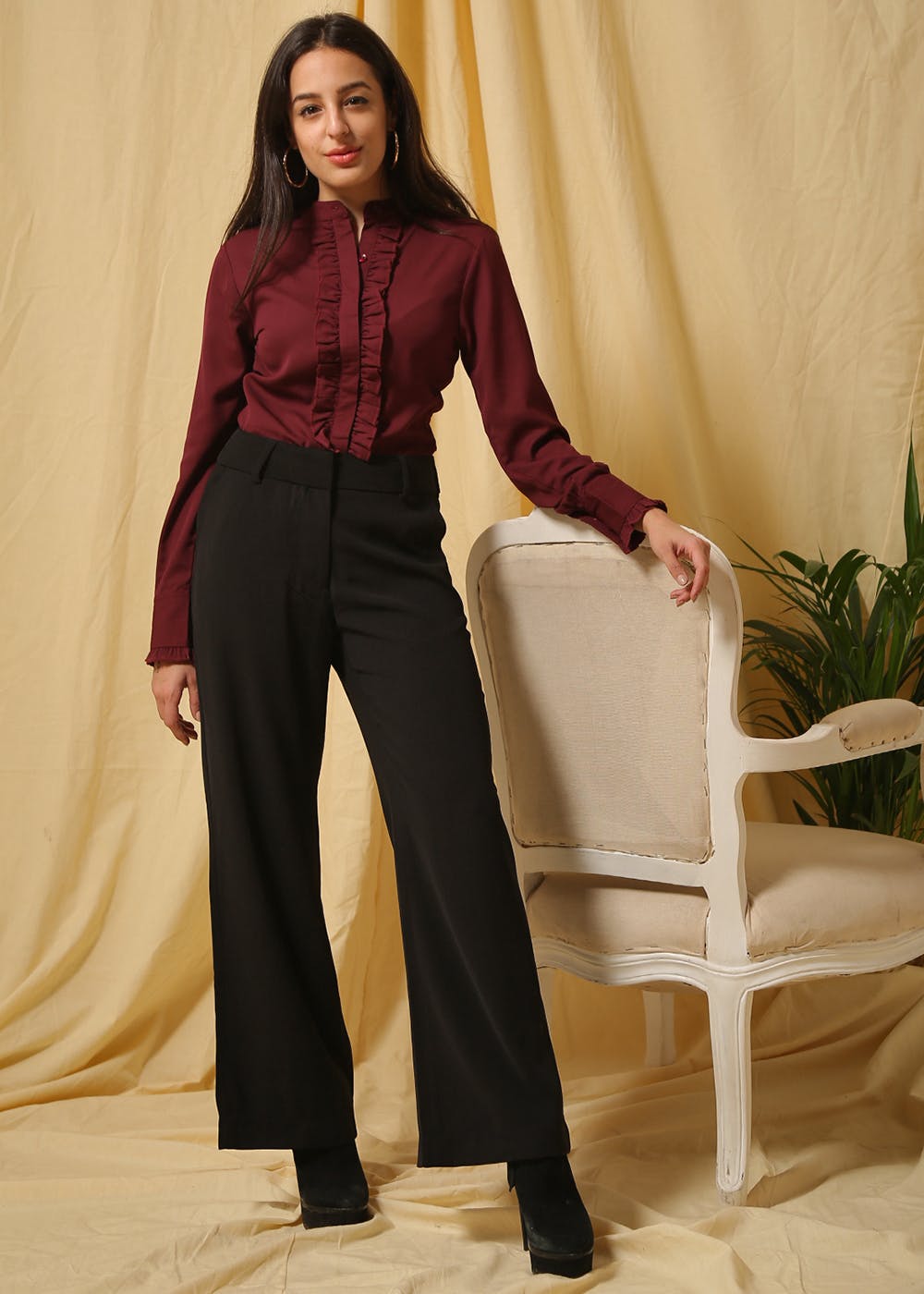 Solid Black Flared Boot Trousers