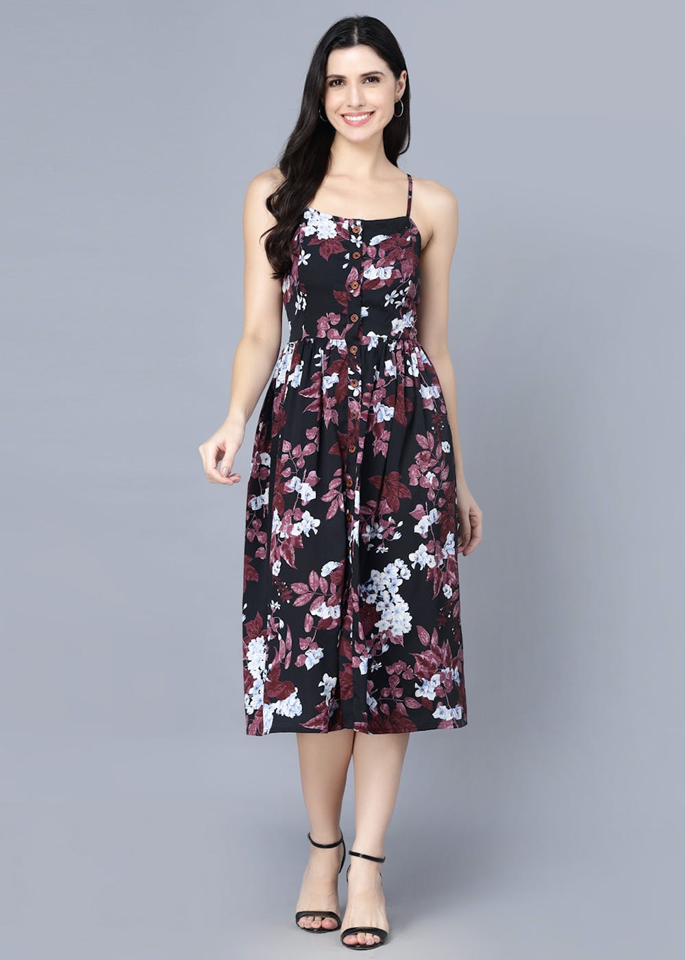 Get Floral Organic Cotton Crepe Midi Dress at ₹ 900 | LBB Shop
