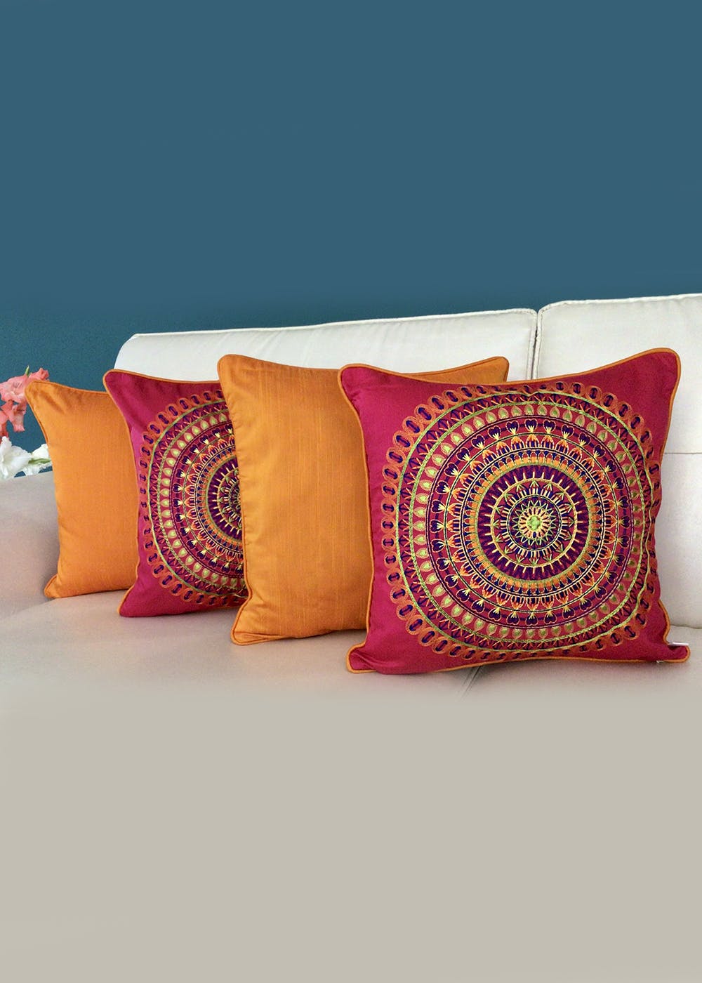 Get Embroidered Cushion Covers Set Of 4 18 X 18 Inches Colors Of