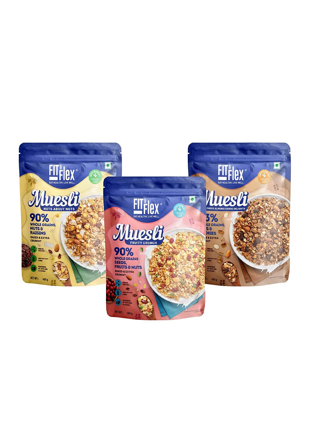 Healthy Muesli | Baked & Extra Crunchy | Nuts About Nuts + Choco Almond + Fruity Crunch | 1350 Gm | Low Added Sugar | Zero Cholesterol | High In Protein | Pack of 3