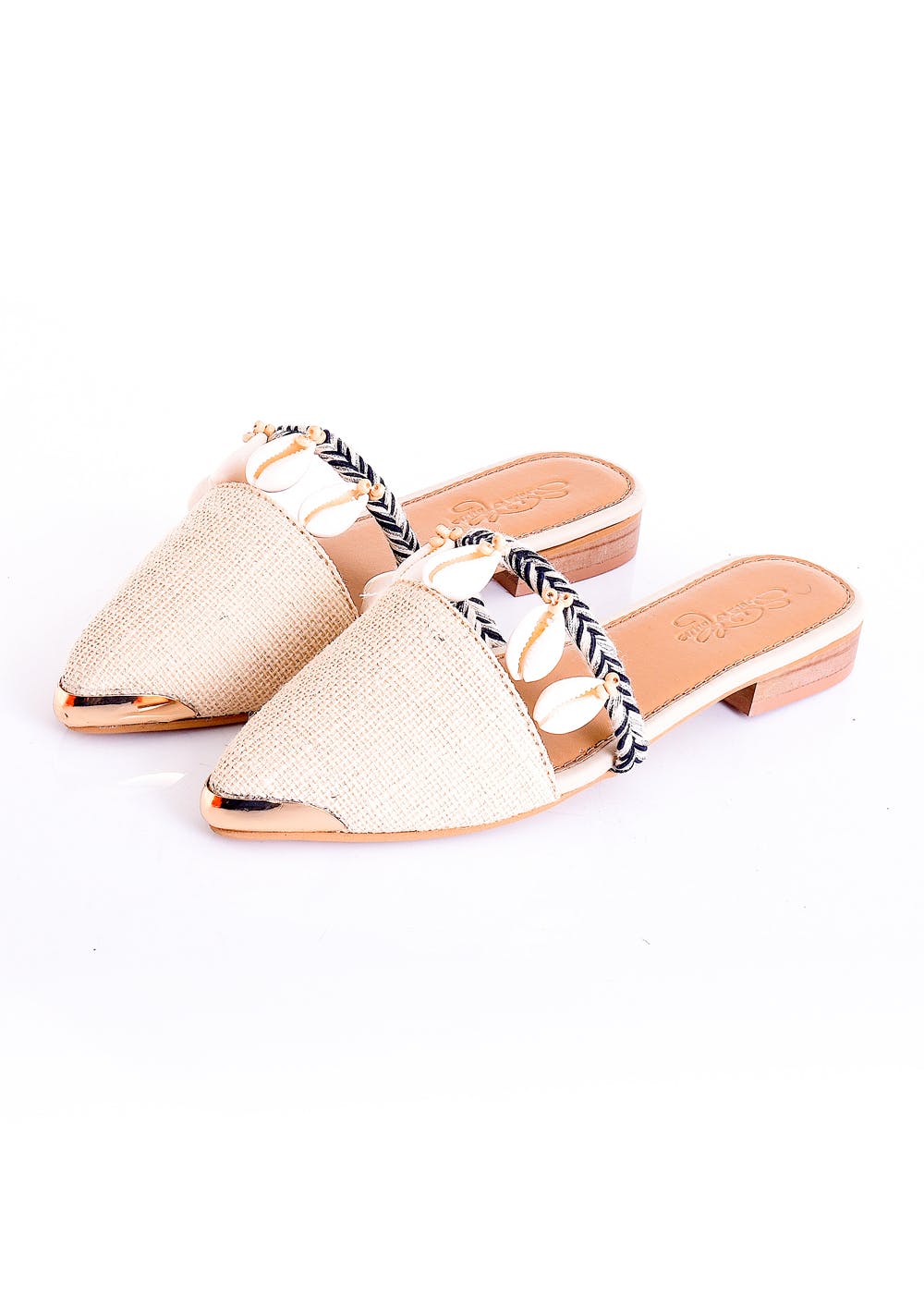 Get Shell Embellished Creme Mules at ₹ 1925 | LBB Shop