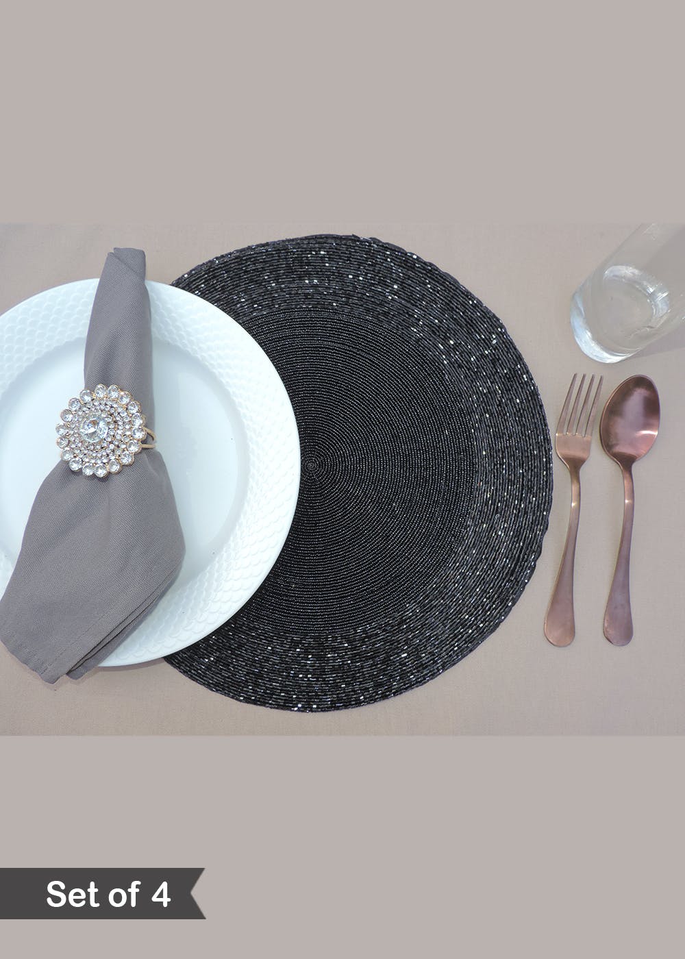 Get Black Glass Beaded Placemat With Fabric Base Set of 4 at ₹ 899