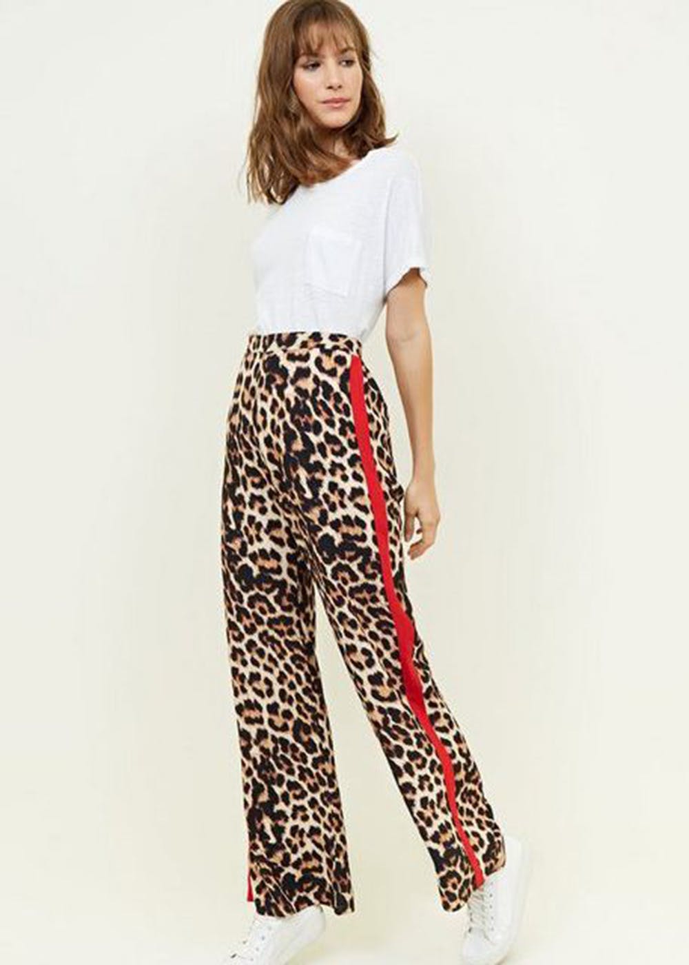 Side Red Stripe Detail Leopard Printed Pants